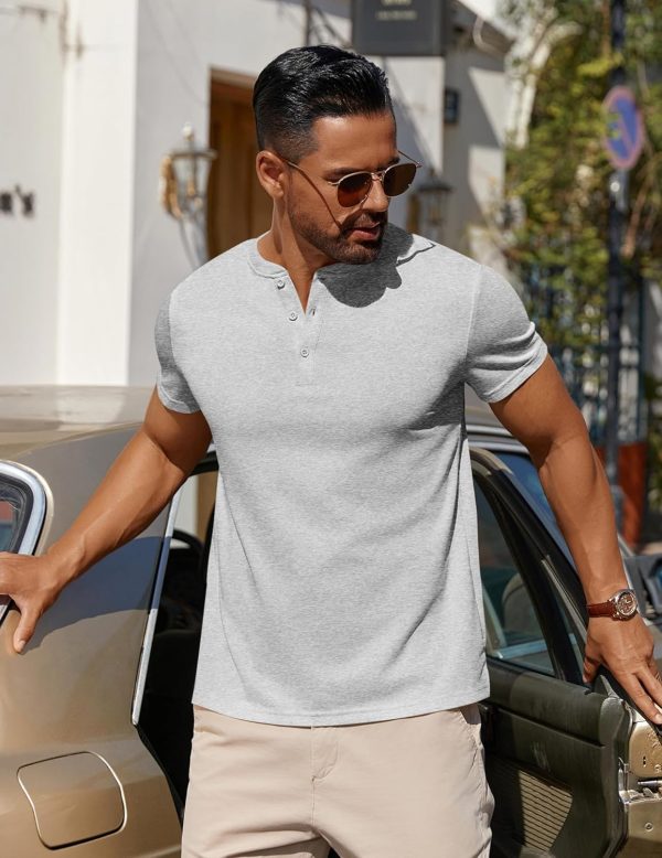 COOFANDY Mens Cotton Henley T-Shirts Short Sleeve Button Casual Basic Tees Work Shirts with Split Side - Image 47