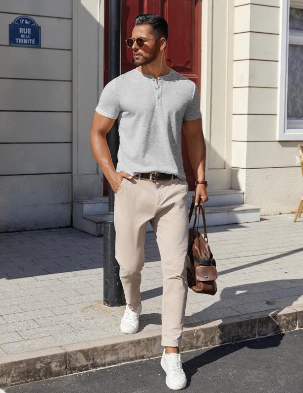 COOFANDY Mens Cotton Henley T-Shirts Short Sleeve Button Casual Basic Tees Work Shirts with Split Side - Image 49
