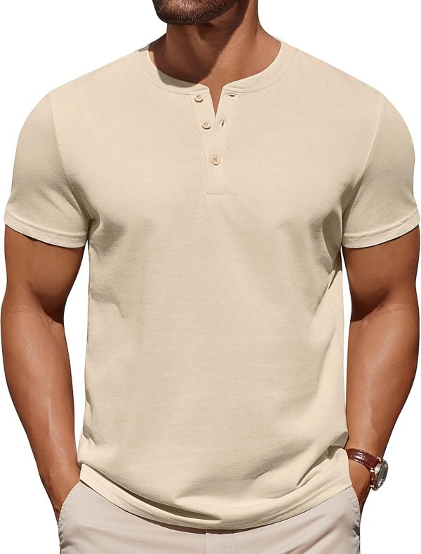 COOFANDY Mens Cotton Henley T-Shirts Short Sleeve Button Casual Basic Tees Work Shirts with Split Side - Image 51