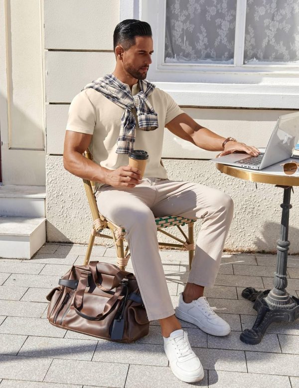 COOFANDY Mens Cotton Henley T-Shirts Short Sleeve Button Casual Basic Tees Work Shirts with Split Side - Image 53