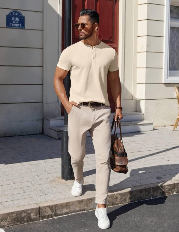 COOFANDY Mens Cotton Henley T-Shirts Short Sleeve Button Casual Basic Tees Work Shirts with Split Side - Image 54