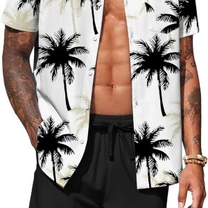 COOFANDY Men's Hawaiian 2 Piece Outfits Summer Beach Matching Set Short Sleeve Floral Shirts and Shorts