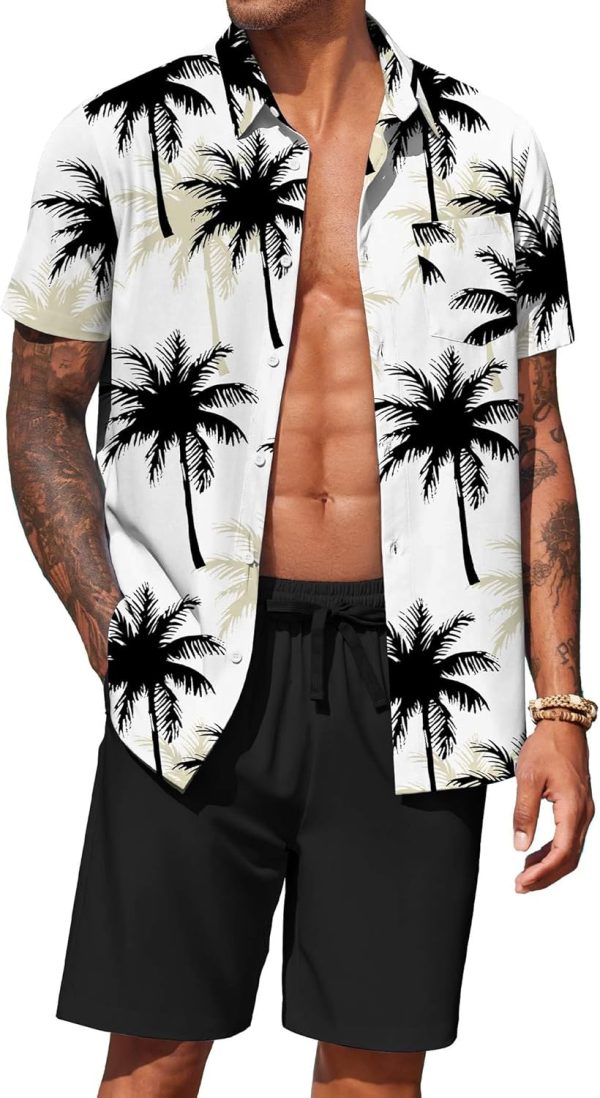 COOFANDY Men's Hawaiian 2 Piece Outfits Summer Beach Matching Set Short Sleeve Floral Shirts and Shorts
