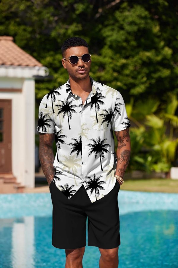 COOFANDY Men's Hawaiian 2 Piece Outfits Summer Beach Matching Set Short Sleeve Floral Shirts and Shorts - Image 2