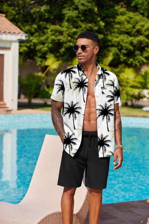 COOFANDY Men's Hawaiian 2 Piece Outfits Summer Beach Matching Set Short Sleeve Floral Shirts and Shorts - Image 4