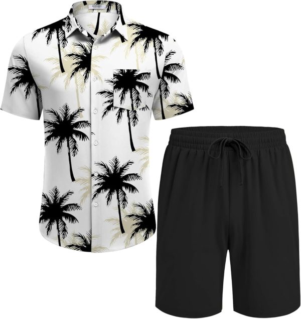 COOFANDY Men's Hawaiian 2 Piece Outfits Summer Beach Matching Set Short Sleeve Floral Shirts and Shorts - Image 5