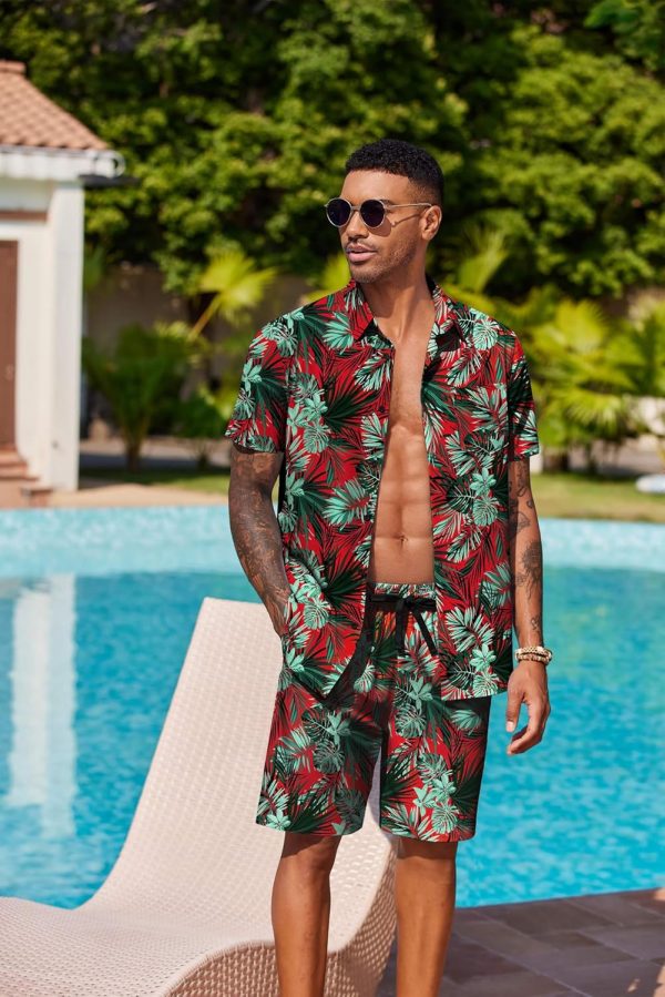 COOFANDY Men's Hawaiian 2 Piece Outfits Summer Beach Matching Set Short Sleeve Floral Shirts and Shorts - Image 7