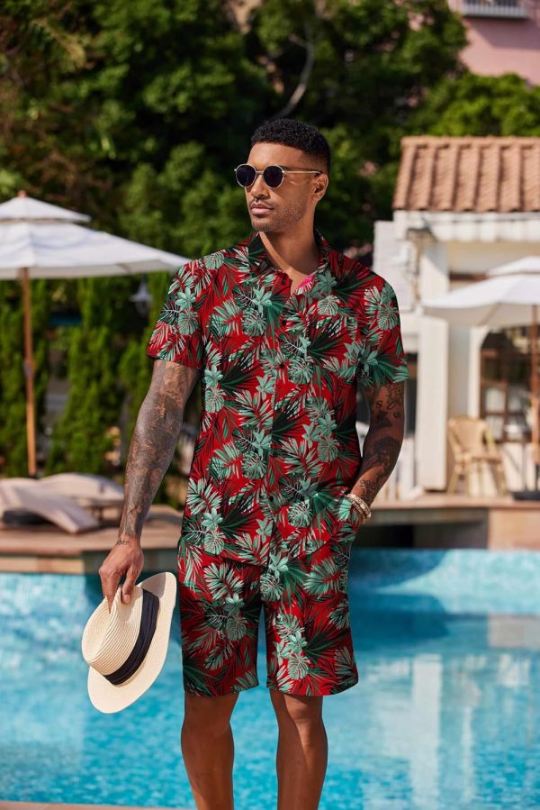 COOFANDY Men's Hawaiian 2 Piece Outfits Summer Beach Matching Set Short Sleeve Floral Shirts and Shorts - Image 8
