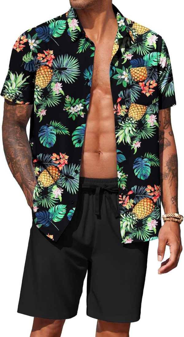 COOFANDY Men's Hawaiian 2 Piece Outfits Summer Beach Matching Set Short Sleeve Floral Shirts and Shorts - Image 11