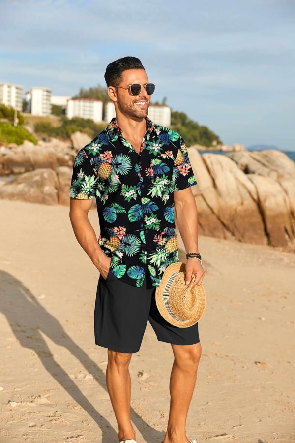 COOFANDY Men's Hawaiian 2 Piece Outfits Summer Beach Matching Set Short Sleeve Floral Shirts and Shorts - Image 14