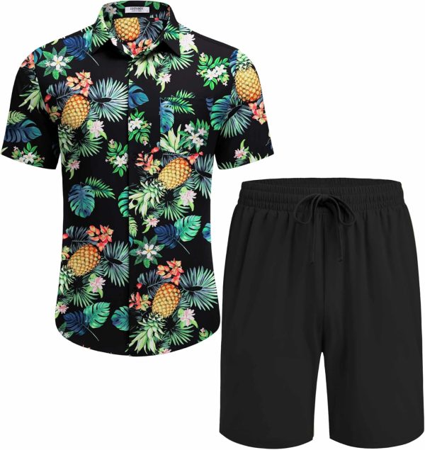 COOFANDY Men's Hawaiian 2 Piece Outfits Summer Beach Matching Set Short Sleeve Floral Shirts and Shorts - Image 15
