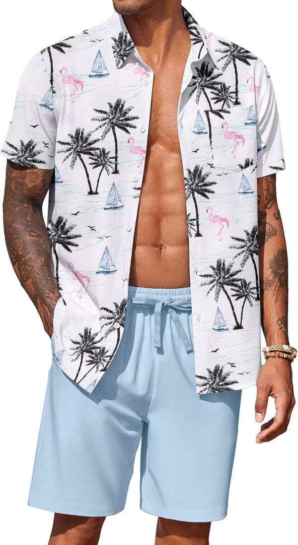 COOFANDY Men's Hawaiian 2 Piece Outfits Summer Beach Matching Set Short Sleeve Floral Shirts and Shorts - Image 16