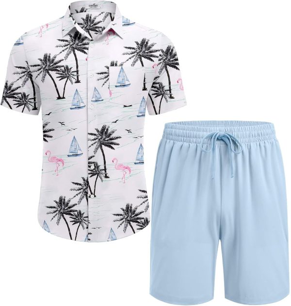COOFANDY Men's Hawaiian 2 Piece Outfits Summer Beach Matching Set Short Sleeve Floral Shirts and Shorts - Image 20