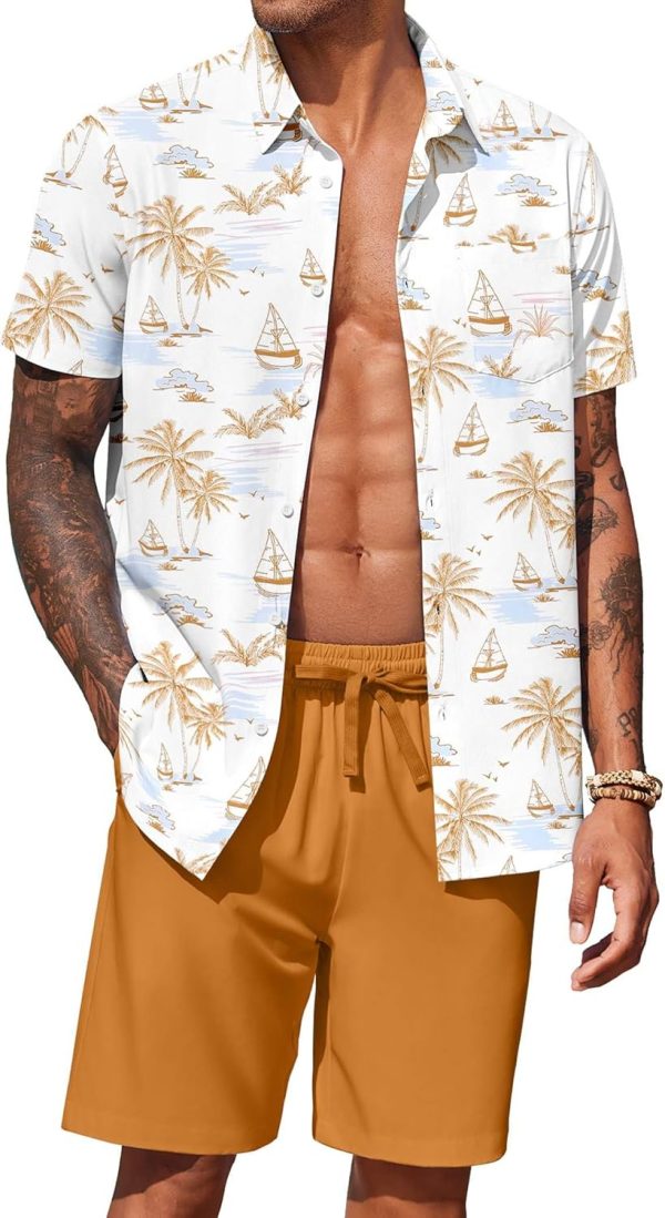 COOFANDY Men's Hawaiian 2 Piece Outfits Summer Beach Matching Set Short Sleeve Floral Shirts and Shorts - Image 21