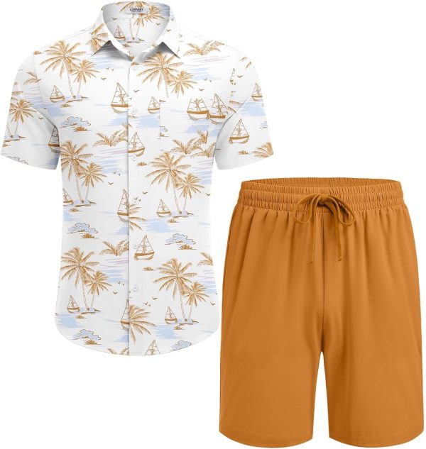 COOFANDY Men's Hawaiian 2 Piece Outfits Summer Beach Matching Set Short Sleeve Floral Shirts and Shorts - Image 25