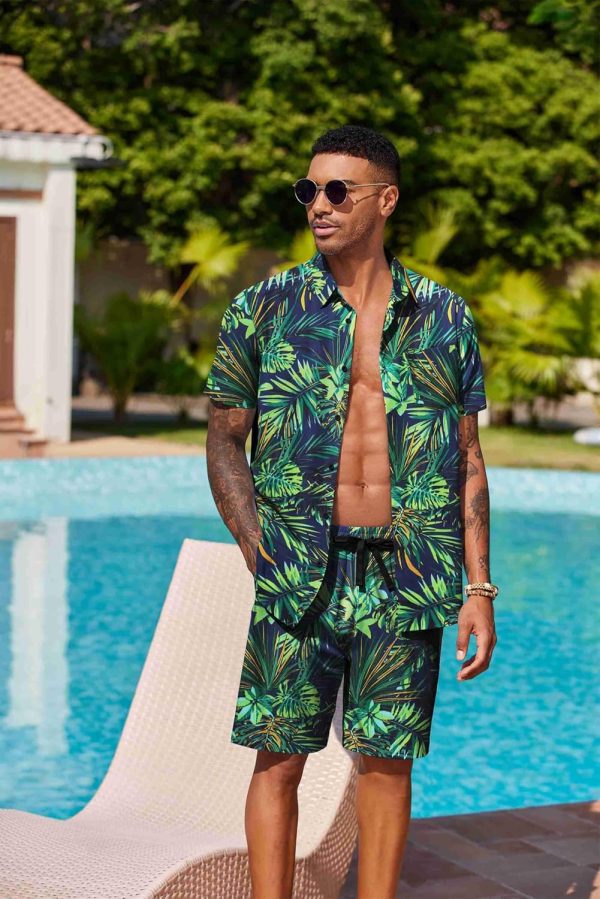 COOFANDY Men's Hawaiian 2 Piece Outfits Summer Beach Matching Set Short Sleeve Floral Shirts and Shorts - Image 27