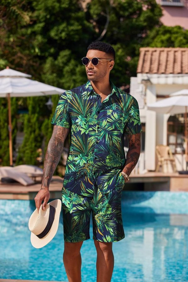 COOFANDY Men's Hawaiian 2 Piece Outfits Summer Beach Matching Set Short Sleeve Floral Shirts and Shorts - Image 28