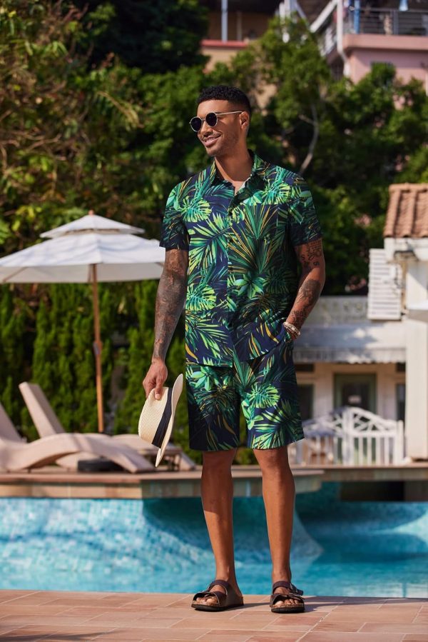 COOFANDY Men's Hawaiian 2 Piece Outfits Summer Beach Matching Set Short Sleeve Floral Shirts and Shorts - Image 29