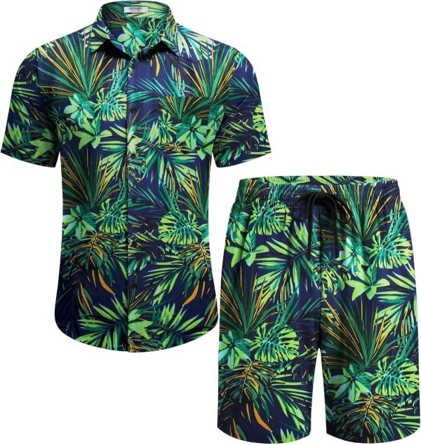 COOFANDY Men's Hawaiian 2 Piece Outfits Summer Beach Matching Set Short Sleeve Floral Shirts and Shorts - Image 30