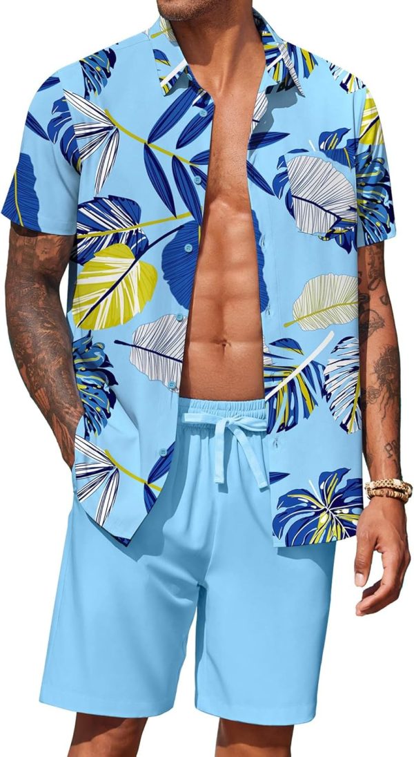 COOFANDY Men's Hawaiian 2 Piece Outfits Summer Beach Matching Set Short Sleeve Floral Shirts and Shorts - Image 31