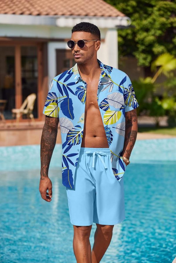 COOFANDY Men's Hawaiian 2 Piece Outfits Summer Beach Matching Set Short Sleeve Floral Shirts and Shorts - Image 32