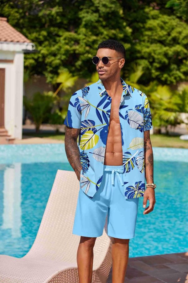 COOFANDY Men's Hawaiian 2 Piece Outfits Summer Beach Matching Set Short Sleeve Floral Shirts and Shorts - Image 33