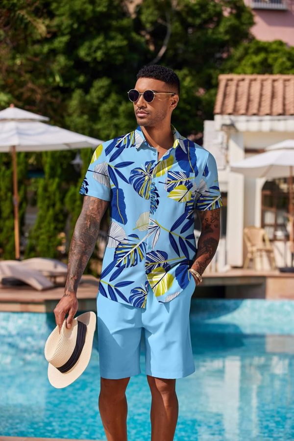 COOFANDY Men's Hawaiian 2 Piece Outfits Summer Beach Matching Set Short Sleeve Floral Shirts and Shorts - Image 34