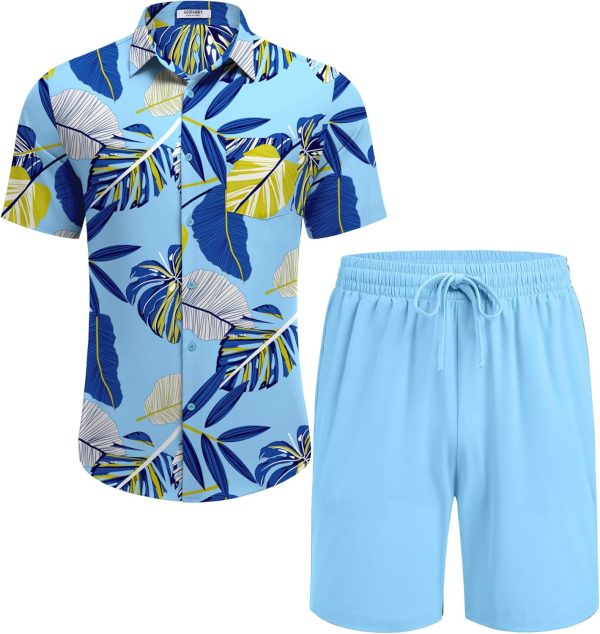 COOFANDY Men's Hawaiian 2 Piece Outfits Summer Beach Matching Set Short Sleeve Floral Shirts and Shorts - Image 35