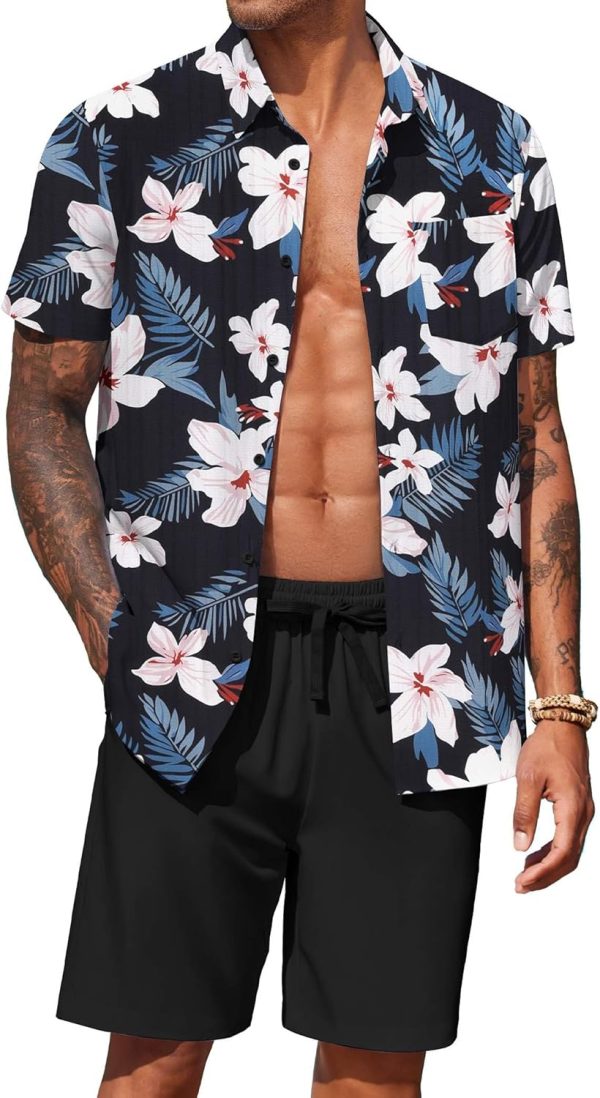 COOFANDY Men's Hawaiian 2 Piece Outfits Summer Beach Matching Set Short Sleeve Floral Shirts and Shorts - Image 36