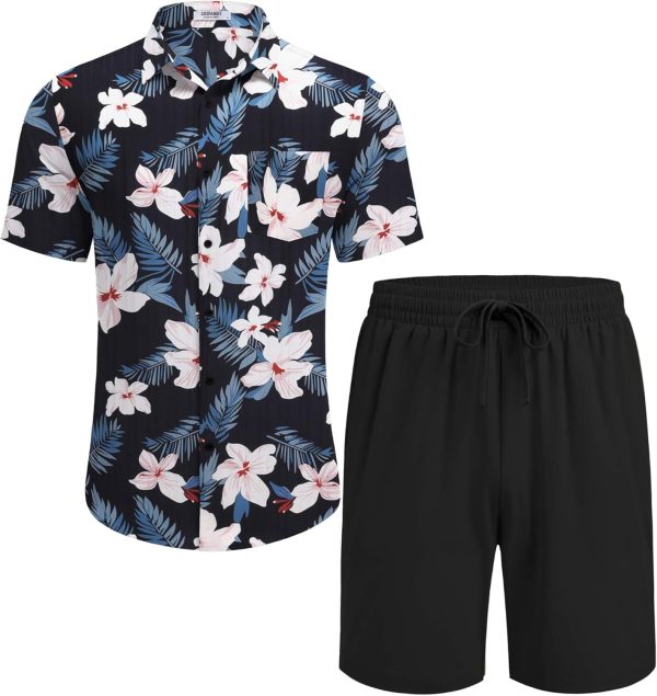 COOFANDY Men's Hawaiian 2 Piece Outfits Summer Beach Matching Set Short Sleeve Floral Shirts and Shorts - Image 40