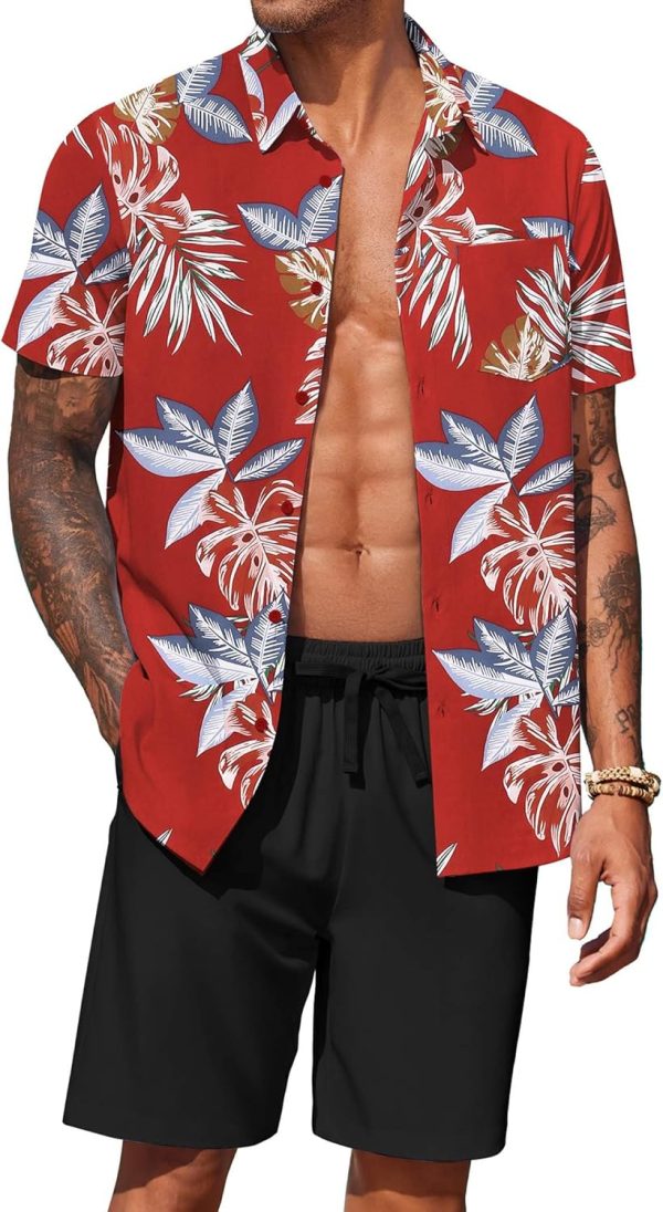 COOFANDY Men's Hawaiian 2 Piece Outfits Summer Beach Matching Set Short Sleeve Floral Shirts and Shorts - Image 41