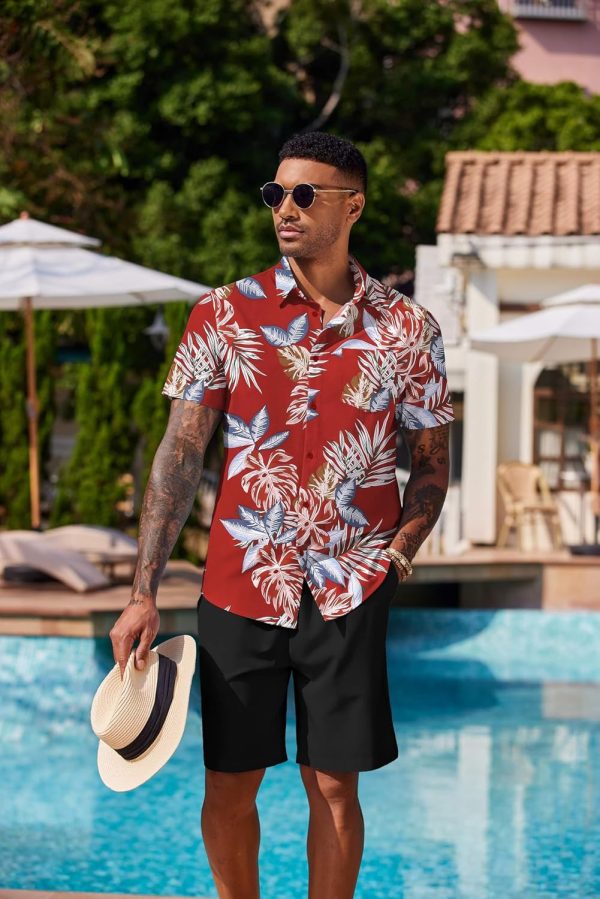 COOFANDY Men's Hawaiian 2 Piece Outfits Summer Beach Matching Set Short Sleeve Floral Shirts and Shorts - Image 42
