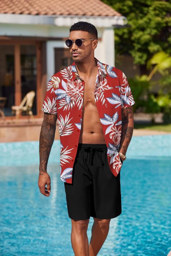 COOFANDY Men's Hawaiian 2 Piece Outfits Summer Beach Matching Set Short Sleeve Floral Shirts and Shorts - Image 44