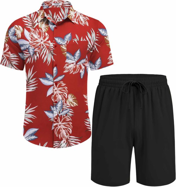 COOFANDY Men's Hawaiian 2 Piece Outfits Summer Beach Matching Set Short Sleeve Floral Shirts and Shorts - Image 45