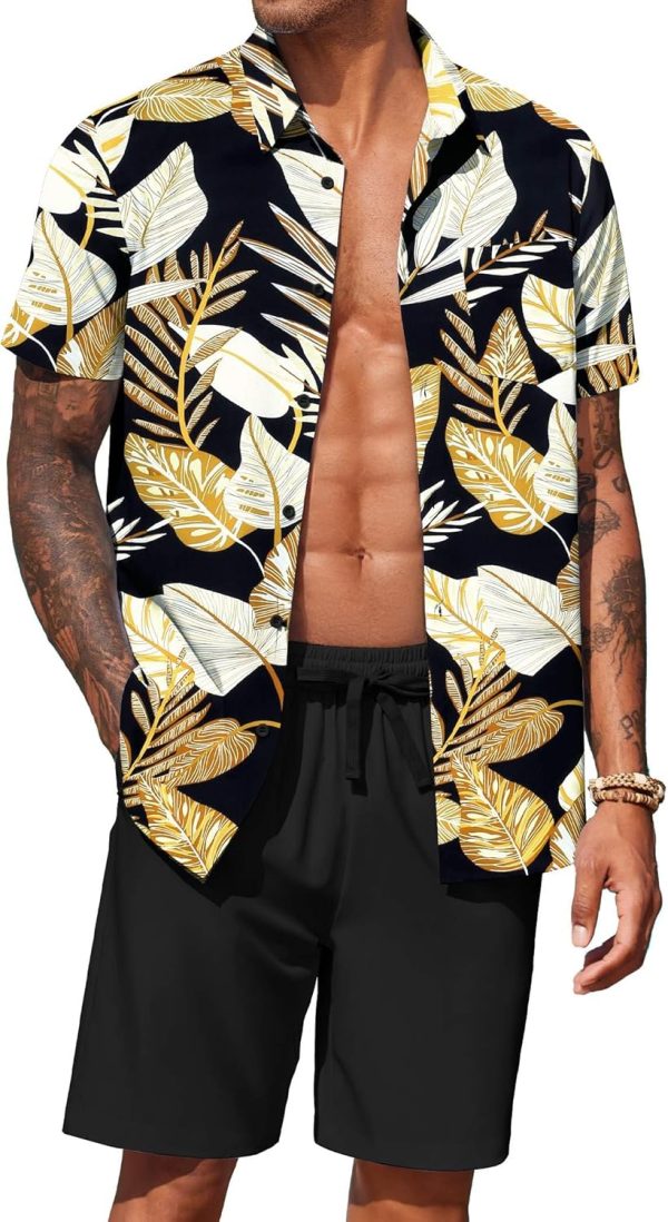 COOFANDY Men's Hawaiian 2 Piece Outfits Summer Beach Matching Set Short Sleeve Floral Shirts and Shorts - Image 46