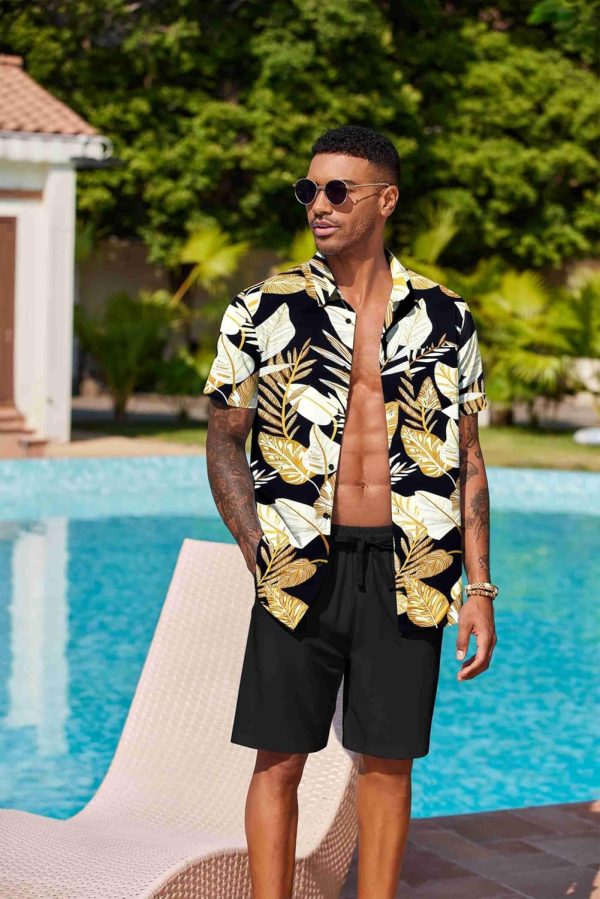 COOFANDY Men's Hawaiian 2 Piece Outfits Summer Beach Matching Set Short Sleeve Floral Shirts and Shorts - Image 49