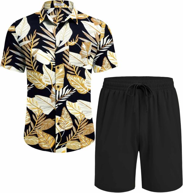 COOFANDY Men's Hawaiian 2 Piece Outfits Summer Beach Matching Set Short Sleeve Floral Shirts and Shorts - Image 50