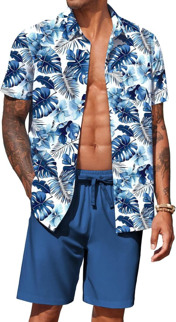 COOFANDY Men's Hawaiian 2 Piece Outfits Summer Beach Matching Set Short Sleeve Floral Shirts and Shorts - Image 51