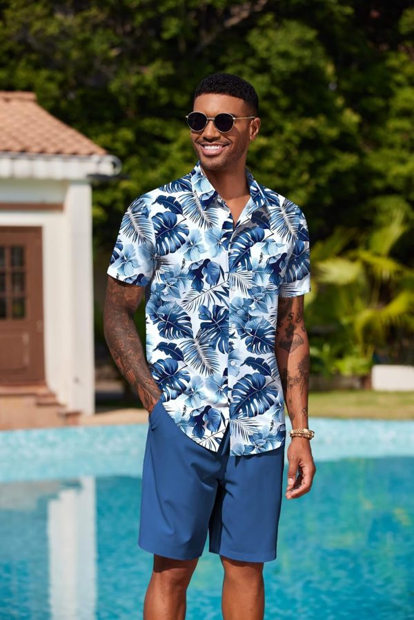 COOFANDY Men's Hawaiian 2 Piece Outfits Summer Beach Matching Set Short Sleeve Floral Shirts and Shorts - Image 53