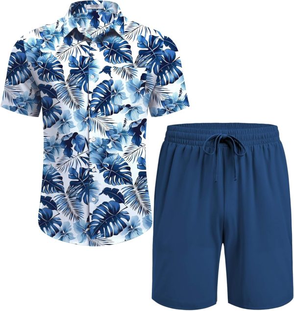 COOFANDY Men's Hawaiian 2 Piece Outfits Summer Beach Matching Set Short Sleeve Floral Shirts and Shorts - Image 55