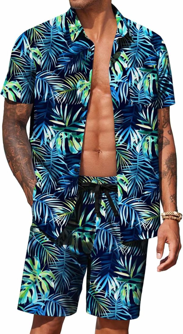 COOFANDY Men's Hawaiian 2 Piece Outfits Summer Beach Matching Set Short Sleeve Floral Shirts and Shorts - Image 56