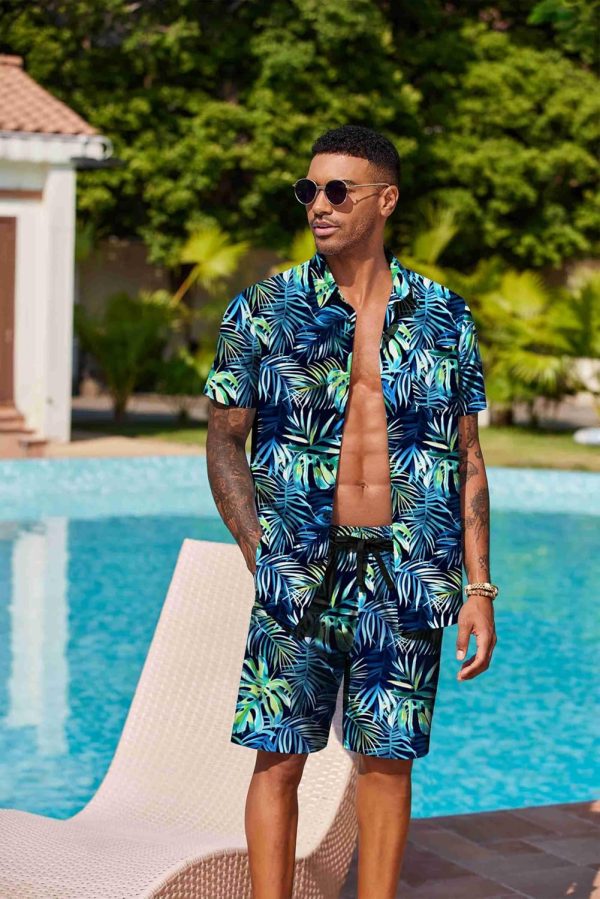 COOFANDY Men's Hawaiian 2 Piece Outfits Summer Beach Matching Set Short Sleeve Floral Shirts and Shorts - Image 59
