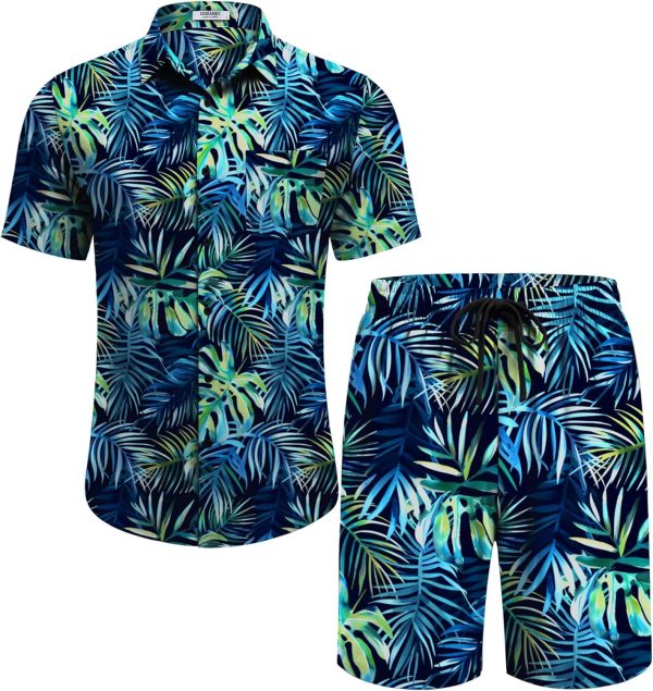 COOFANDY Men's Hawaiian 2 Piece Outfits Summer Beach Matching Set Short Sleeve Floral Shirts and Shorts - Image 60