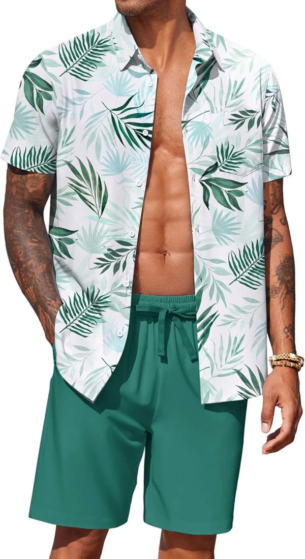 COOFANDY Men's Hawaiian 2 Piece Outfits Summer Beach Matching Set Short Sleeve Floral Shirts and Shorts - Image 61