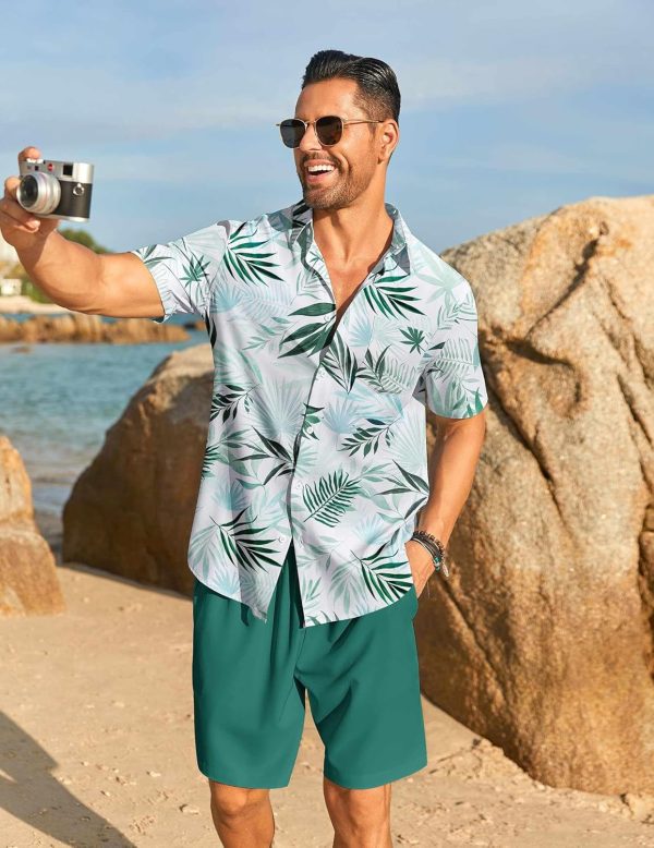 COOFANDY Men's Hawaiian 2 Piece Outfits Summer Beach Matching Set Short Sleeve Floral Shirts and Shorts - Image 62