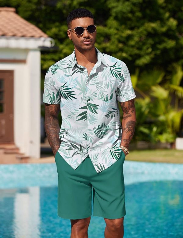 COOFANDY Men's Hawaiian 2 Piece Outfits Summer Beach Matching Set Short Sleeve Floral Shirts and Shorts - Image 63