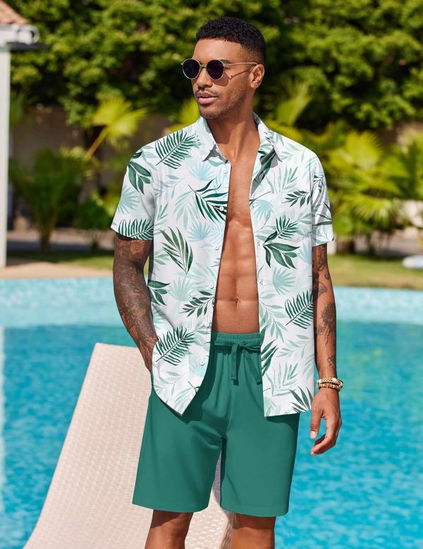 COOFANDY Men's Hawaiian 2 Piece Outfits Summer Beach Matching Set Short Sleeve Floral Shirts and Shorts - Image 64