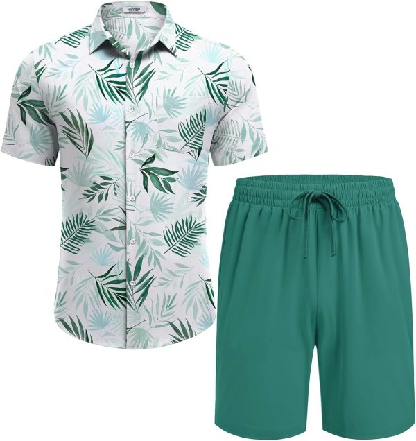 COOFANDY Men's Hawaiian 2 Piece Outfits Summer Beach Matching Set Short Sleeve Floral Shirts and Shorts - Image 65
