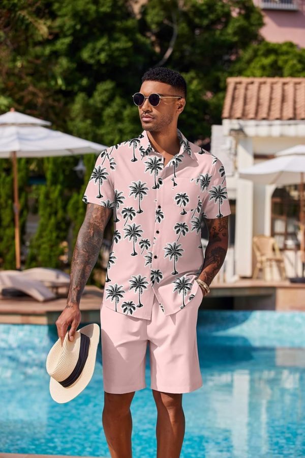 COOFANDY Men's Hawaiian 2 Piece Outfits Summer Beach Matching Set Short Sleeve Floral Shirts and Shorts - Image 67