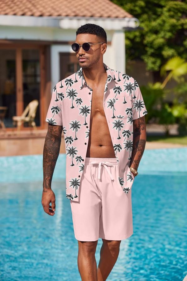 COOFANDY Men's Hawaiian 2 Piece Outfits Summer Beach Matching Set Short Sleeve Floral Shirts and Shorts - Image 68